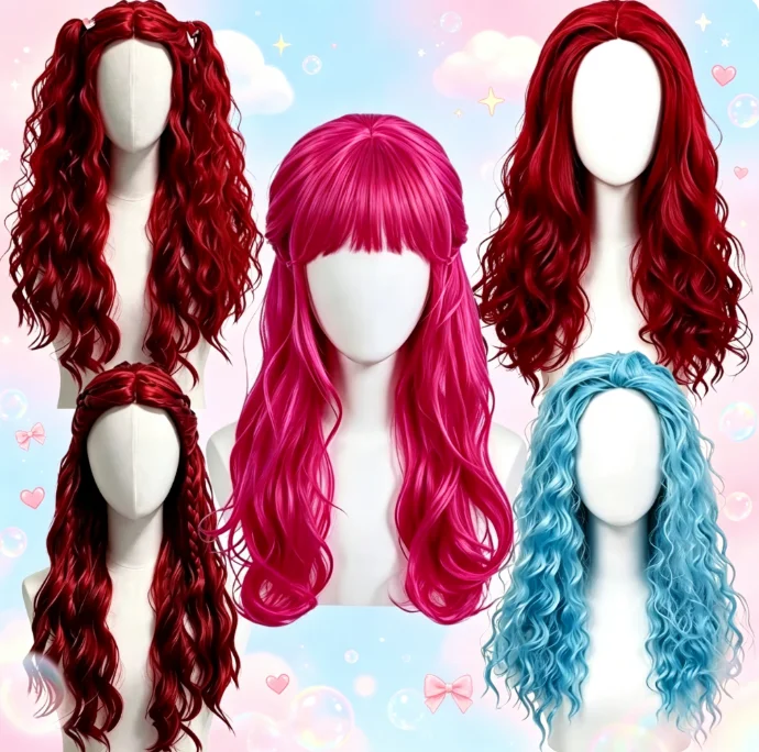 2026 Red Blue Long Curly Synth - Women'S Red Accessories 评论和价格