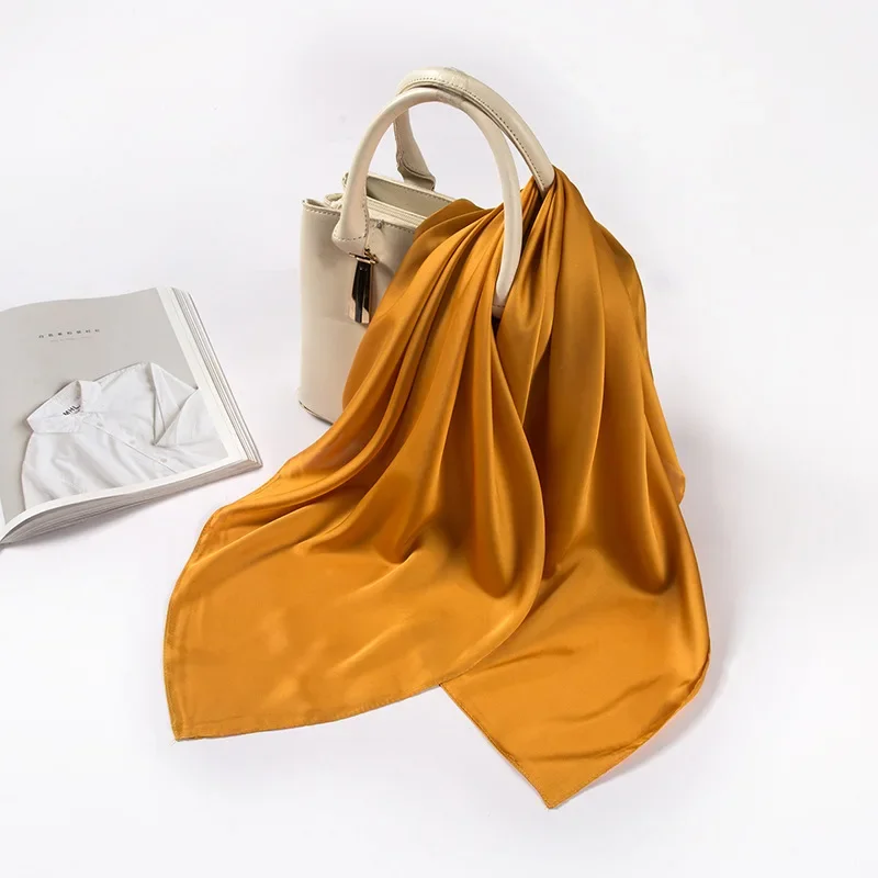 Satin Scarf Women 70cm Solid C - Silk Scarf Square 评论和价格