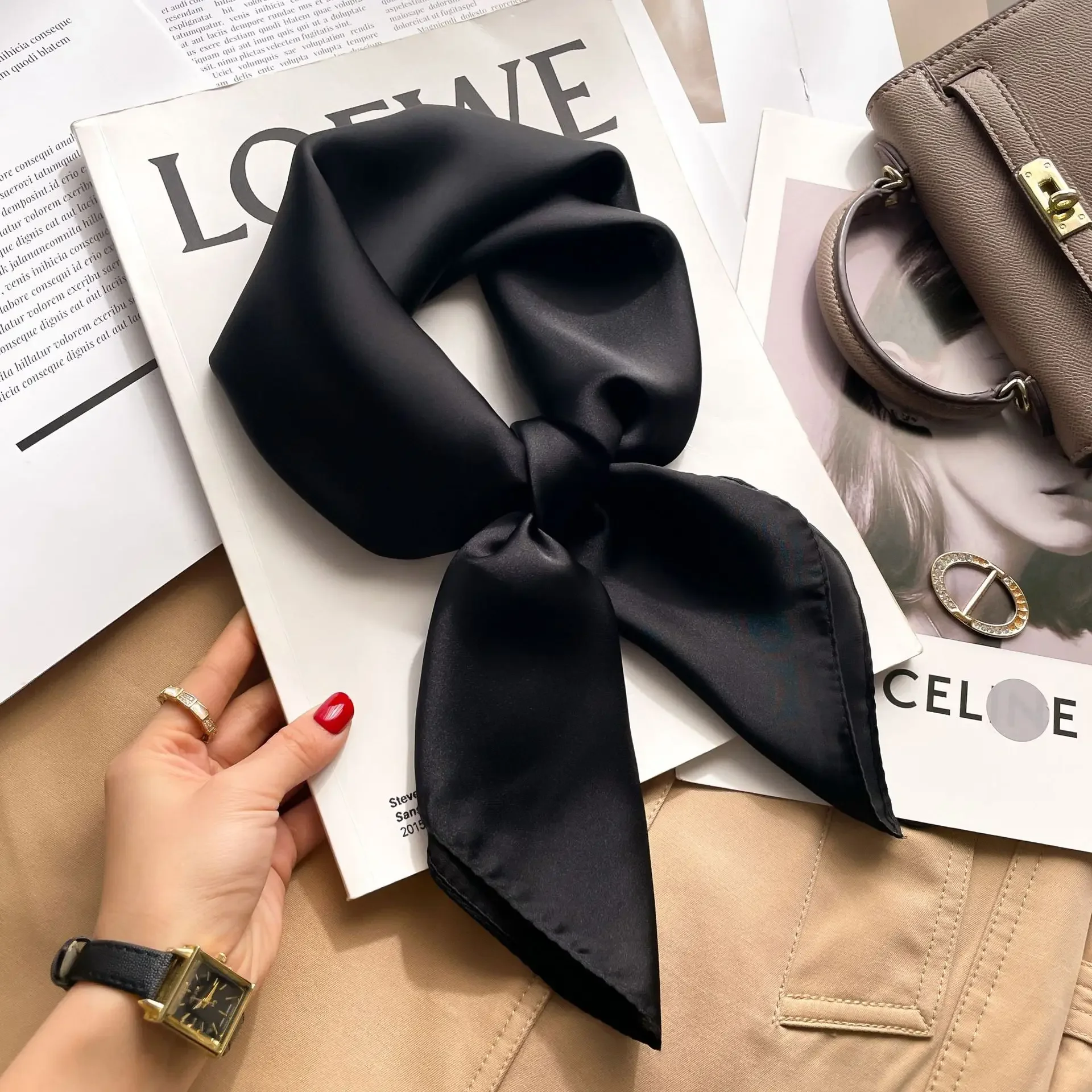 70cm Solid Colors Neckerchief  - Silk Scarf Square 评论和价格