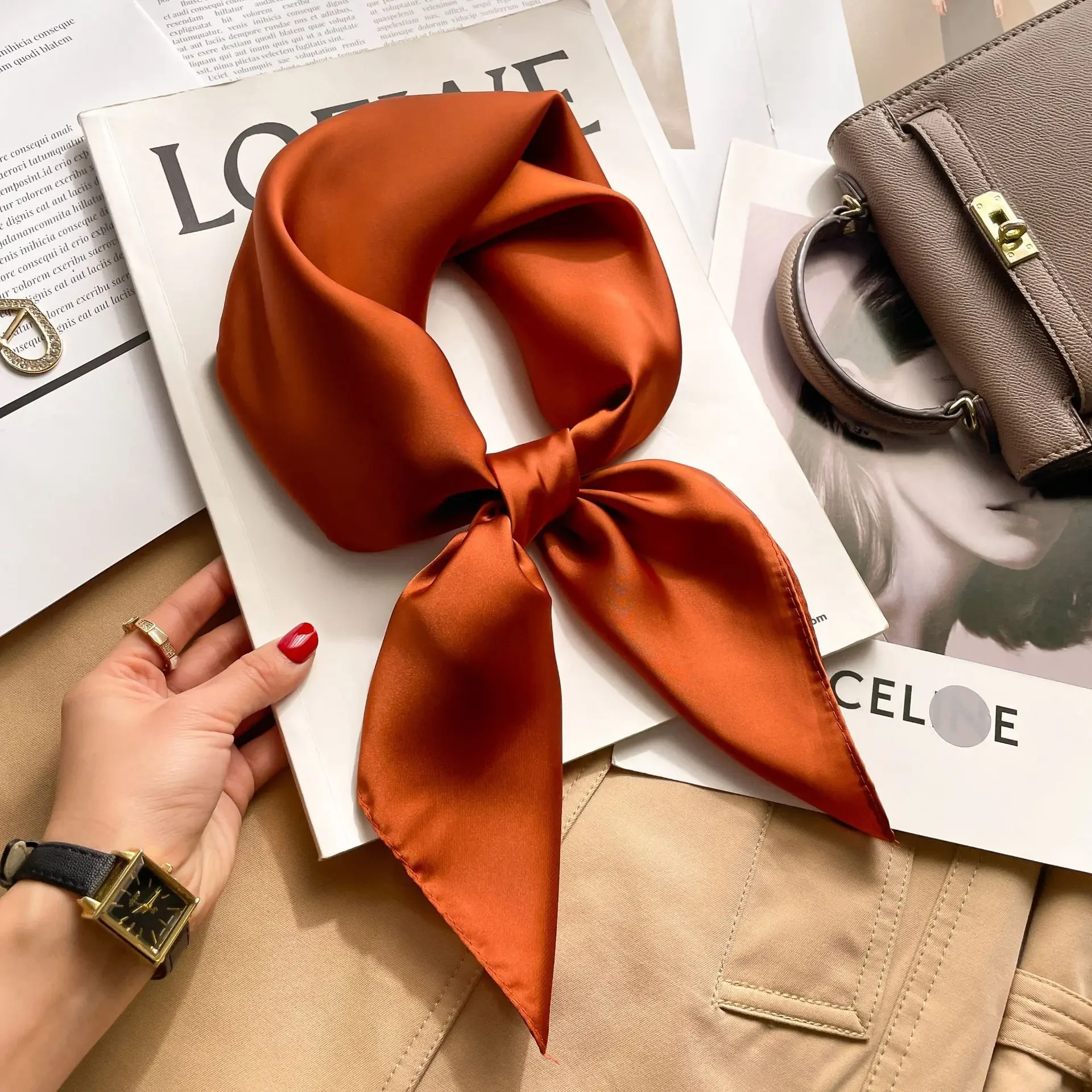70cm Solid Colors Neckerchief  - Silk Scarf Square 评论和价格